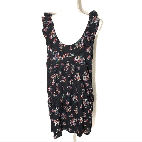 Elodie Floral Dress Medium Black Pink Mini Ruffle - Picture 2 of 8